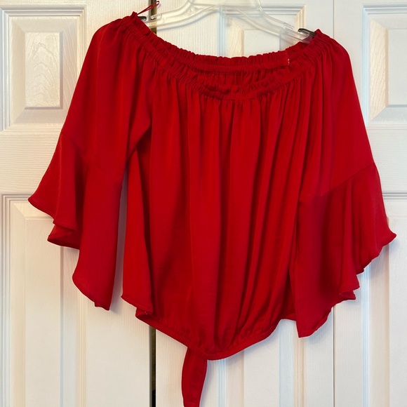 Red off the shoulder blouse - Picture 2 of 5